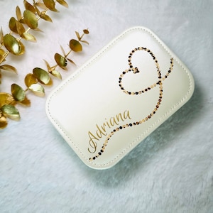 Schmuck Etui beige mit Name | Schmuckbox | Schmuckkästchen | Reise Schmucketui | Schmuckkasten | Schmuckaufbewahrung