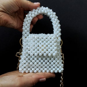 Minibag, porta-cartão, porta-fones de ouvido, bolsa branca, bolsa de cristal branco, bolsa branca, bolsa de contas, bolsa feminina, presente para ela