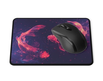 Galactic Neon Koi Mousepad - Space Koi Carps Illustration - Unique Computer Accessory - Great Gift for Gamers - Luminous Neon Carps -