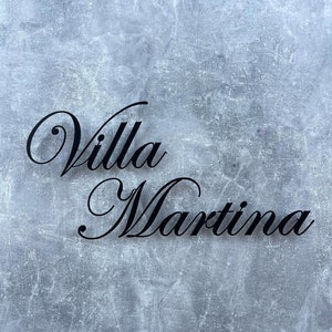 Placa de casa moderna, placa de metal com nome de casa, placa de nome de vila personalizada, nome de família de metal personalizado exclusivo, placa de endereço, decoração de varanda