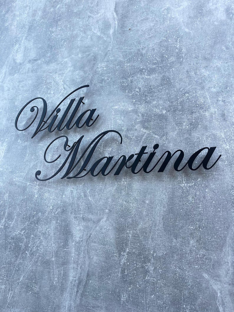 Martina In Cursive Personalized Villa Name Sign, Custom Modern Metal House Name Sign ...