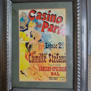 Vintage silver tone frame with Parisian art nouveau print