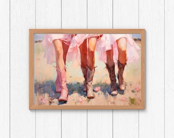 Rosa Küste Cowgirls druckbare Plakat, Stiefel trendy, preppy Cowgirl, Wandkunst im Studentenwohnheim, mädchenhafter digitaler Download, Girlie Ästhetik