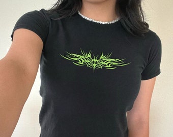 y2k Cyber Punk Baby Tee - y2k Cyber Grunge Tee, Neo Tribal 2000's Babytee, y2k Sigilcore, Cyber Goth Babytee y2k Futurism Cybersigilism Rave