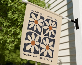 Bandera de jardín comunitario de bondad, bandera de casa floral sutil anti-Trump, bandera de jardín liberal moderna, bandera de césped anti-MAGA, bandera de porche demócrata