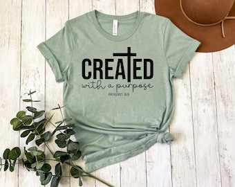 Created With A Purpose Shirt, Christian T-shirt, Bible Verse Tee, Church Shirt, Christian Graphic Outfit, Boys T-shirt, Girls T-shirt