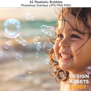 Realistic bubble overlays, 42 overlays, Soap bubble overlays, Floating bubbles, Blowing bubbles, Bubble overlay pack, digital download