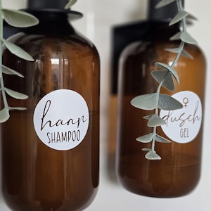 Aufkleber für Badezimmer Flaschen - die Beschriftung kann individuell personalisiert werden, Etiketten für Duschgel, Shampoo, Conditioner