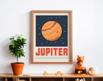 IMPRESSIONS DU SYSTÈME SOLAIRE - Impression planète Jupiter rétro, oeuvre d'art murale pour décoration de chambre d'enfant, oeuvre d'art de l'espace, astronomie, tirages d'art de chambre d'enfant
