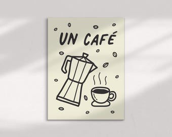 KITCHEN COFFEE PRINT – Un Café, Coffee Lovers Gift, Retro Drawn Doodle Print, Cafe Print, Kitchen Poster, Kitchen Wall Decor, Friend Gift