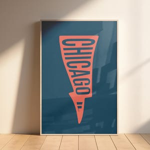 CHICAGO WINKELAFDRUK - stadswimpelposter, gepersonaliseerd wanddecor, kantoordecor, minimalistische kunst, typografische kunst, vintage, Chicago Art