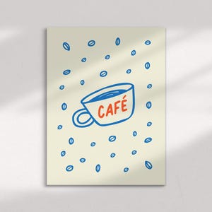 KITCHEN COFFEE PRINT – Coffee Cup Doodle Print, Coffee Lovers Gift, Retro Drawn Print, Cafe Print, Kitchen Poster, Spanish-Inspired Print