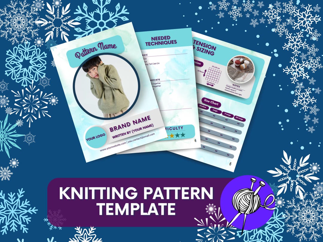 Knitting Pattern Outline Winter Knitting Template Editable Blue ...