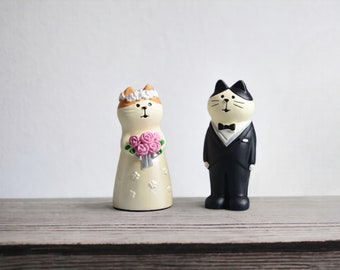 Figurines de mariage chat mignon, lot de 2 chats, jeunes mariés chat super mignon, figurines d'amoureux des chats, cadeaux de mariage, jeunes mariés, cadeau de la mariée, cadeau du marié