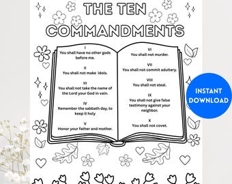 Dziesięć Przykazań – Kolorowanka – Arkusz aktywności do szkoły niedzielnej – Arkusze ćwiczeń biblijnych do nauki w domu dla małych dzieci – Kolorowanka oparta na wierze