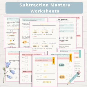 Subtraction Worksheets for 1st and 2nd Grade, Subtraction with Visuals (Digital Download)