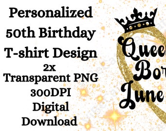 Sparkling Woman 50th Birthday, Digital Clipart, High Quality Artwork, Transparent PNG, Digital File, Personalised Printable T-shirt Design