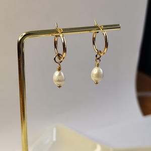 Dainty pearl earrings | golden hoops | 14k gold-plated | waterproof