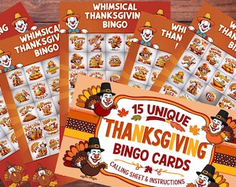 Printable Thanksgiving Bingo Game: 15 Unique Cards (Digital Download) - Fall Festival Activity