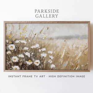 Samsung Frame TV Art, Summer Wildflower Field, Flower Meadow, Neutral Frame TV Art, Warm Tone Landscape, Digital Download, Country Painting