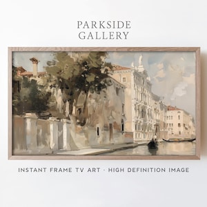 Vintage Venice Frame TV Art, Venice Canals Oil Painting, Summer Sun Venice Frame TV Art, Neutral Beige Warm Tones for Frame TV