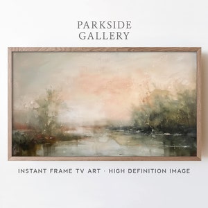 Abstract Muted Watercolor Landscape Frame TV Art Painting, Minimalist Soft Color Frame Art for TV