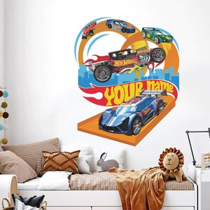 Naklejka ścienna Hot Cars Naklejka ścienna Motorsports Naklejka ścienna Hot Cars Sztuka ścienna Samochód wyścigowy Naklejka ścienna Hot Race do pokoju dziecięcego Wystrój pokoju chłopięcego