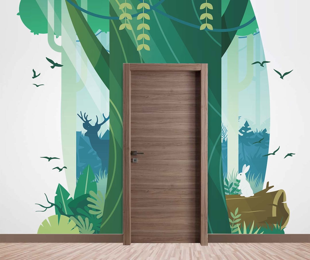 Door Frame Wall Decal Forest Tree Wall Art Deer Wall Mural Door
