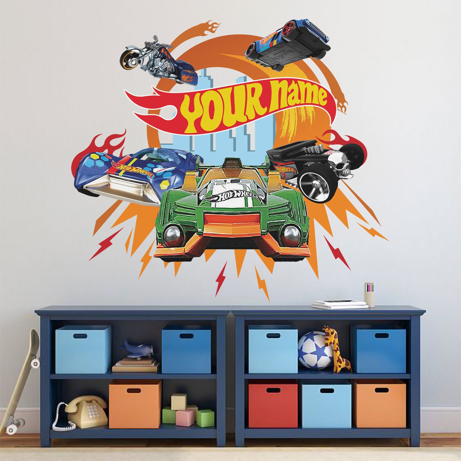 Autocollant Mural 3D Voitures Hot Wheels - Vinyle Amovible, Personnalisable, Marque Oracal