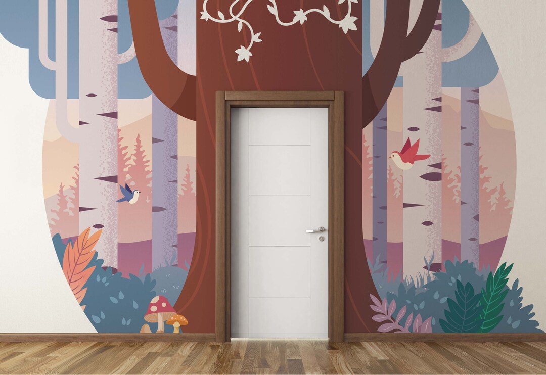 Door Frame Wall Decal Forest Tree Wall Art Door Surround Wall Mural