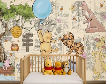 Vintage Winnie Wallpaper Honey Pooh Beer Muurtattoo Klassieke Beer Muursticker Voor Decor Kinderkamer Peel And Stick!
