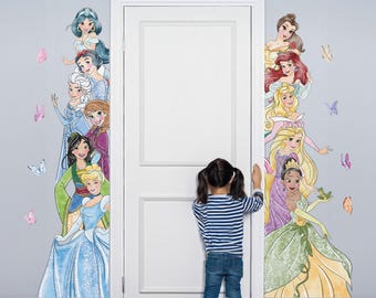 Door Frame Princess Wall Decal Inspired Famous Cartoon Wall Sticker Wallpaper Princess Mural Wall Art for Girl Room Decor (Peel And Stick)