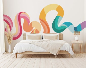 Bunte Fließlinie Wandtattoo Candy Color Linie Wandtattoo Curly Form Wallpaper Linie Wandkunst für Schlafzimmerdekor & Kinderzimmerdekor