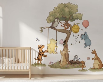 Gepersonaliseerde Naam Klassieke Winnie Muurtattoo Vintage Pooh Beer Muursticker Honing Beer Muurschildering Voor Babykamer Kid Room Decor:
