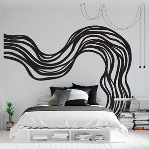 Abstract Line Wall Decal Brushstrokes line Wall Art Organic Shape Wallpaper line Wall Sticker For bedroom room decal & living room decal