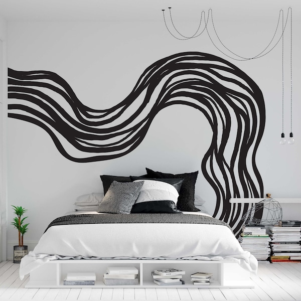 Abstract Line Wall Decal Brushstrokes line Wall Art Organic Shape Wallpaper line Wall Sticker For bedroom room decal & living room decal