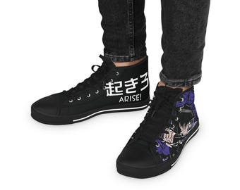 Anime High Top Sneakers, Solo Leveling Inspired Shoes for Men, Custom Graphic Sneaker, Stylish Streetwear Footwear, Geeky Manga Sneaker