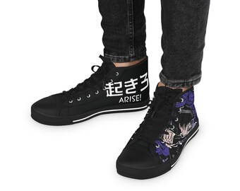 Anime High Top Sneakers, Solo Leveling Inspired Shoes for Men, Custom Graphic Sneaker, Stylish Streetwear Footwear, Geeky Manga Sneaker