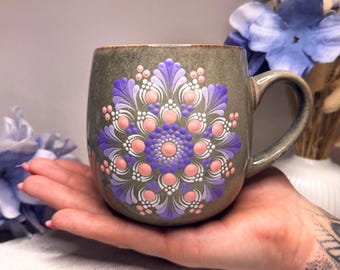Hand-painted mandala mug, 450 ml, special gift for girlfriend, boho mug, unique piece