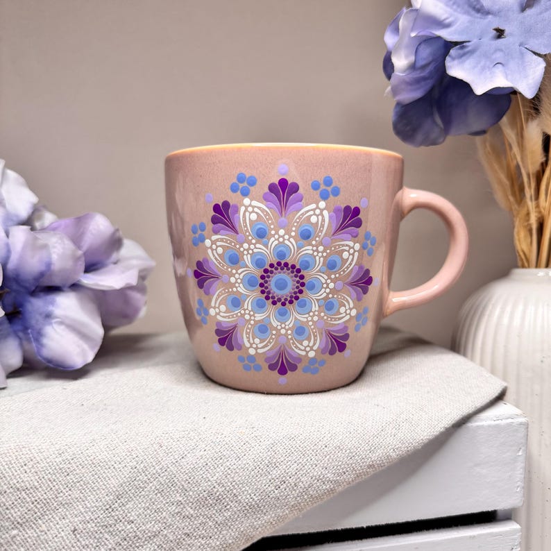 Hand-painted mandala mug 420ml – unique item – gift, appreciation – large ceramic coffee mug image 2
