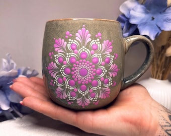 Hand-painted mandala mug, 450ml, boho mug, special gift for girlfriend