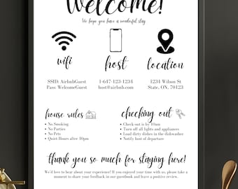 Editable Airbnb Welcome Sign Template: Guest Check-In Guide (Digital Download)
