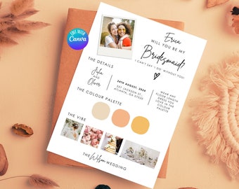Editable Bridesmaid Info Card Template: Modern Minimalist Infographic (Digital Download)