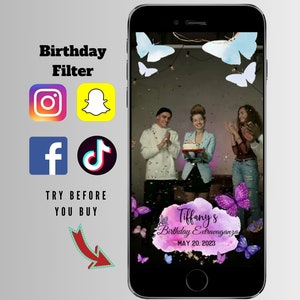Butterfly Birthday snapchat Filter, Snapchat Lens, Tiktok Filter Birthday gift personalized custom 360 Photobooth Overlay template geofilter