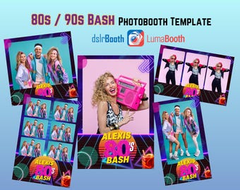 80s 90s Party Photobooth Template (PNG, PSD)