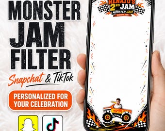 Monster Jam Snapchat Filter, Personalized Monster Truck Birthday TikTok Filter, Boys Racing Party Overlay, Custom Digital Filter