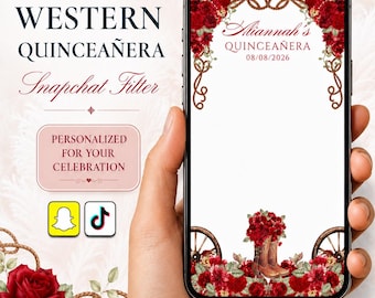 Western Quinceañera Snapchat Filter, Personalized Cowgirl Photo Overlay, Sweet 15 Mis Quince Años Party (Digital)
