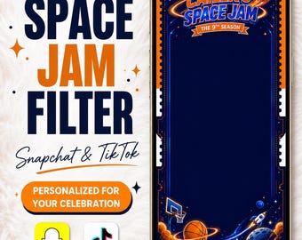 Space Jam Snapchat Filter, Basketball Birthday Party Overlay, Personalized Kids Cartoon Filter, Digital