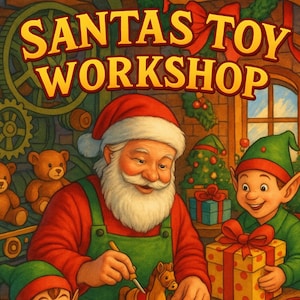 Libro da colorare del laboratorio di giocattoli di Babbo Natale / Scene natalizie festive (PDF stampabile)