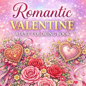 Libro da colorare romantico per adulti di San Valentino / Pagine da colorare stampabili di amore e fiori / Regalo di San Valentino in formato PDF